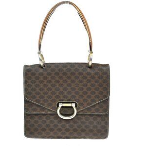 CELINE Logo Macadam Pattern Hand Bag PVC Leather Brown GHW Italy 61KB708
